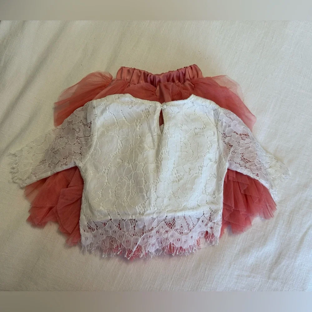 Boutique Brand | 2 Piece | Lace 3/4 Sleeved Blouse and Ruffle Midi Skirt | 3T